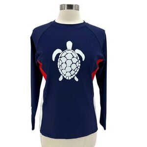 NEW Beachcombers Womens Medium Swim Shirt Turtle Blue Red White Beach
